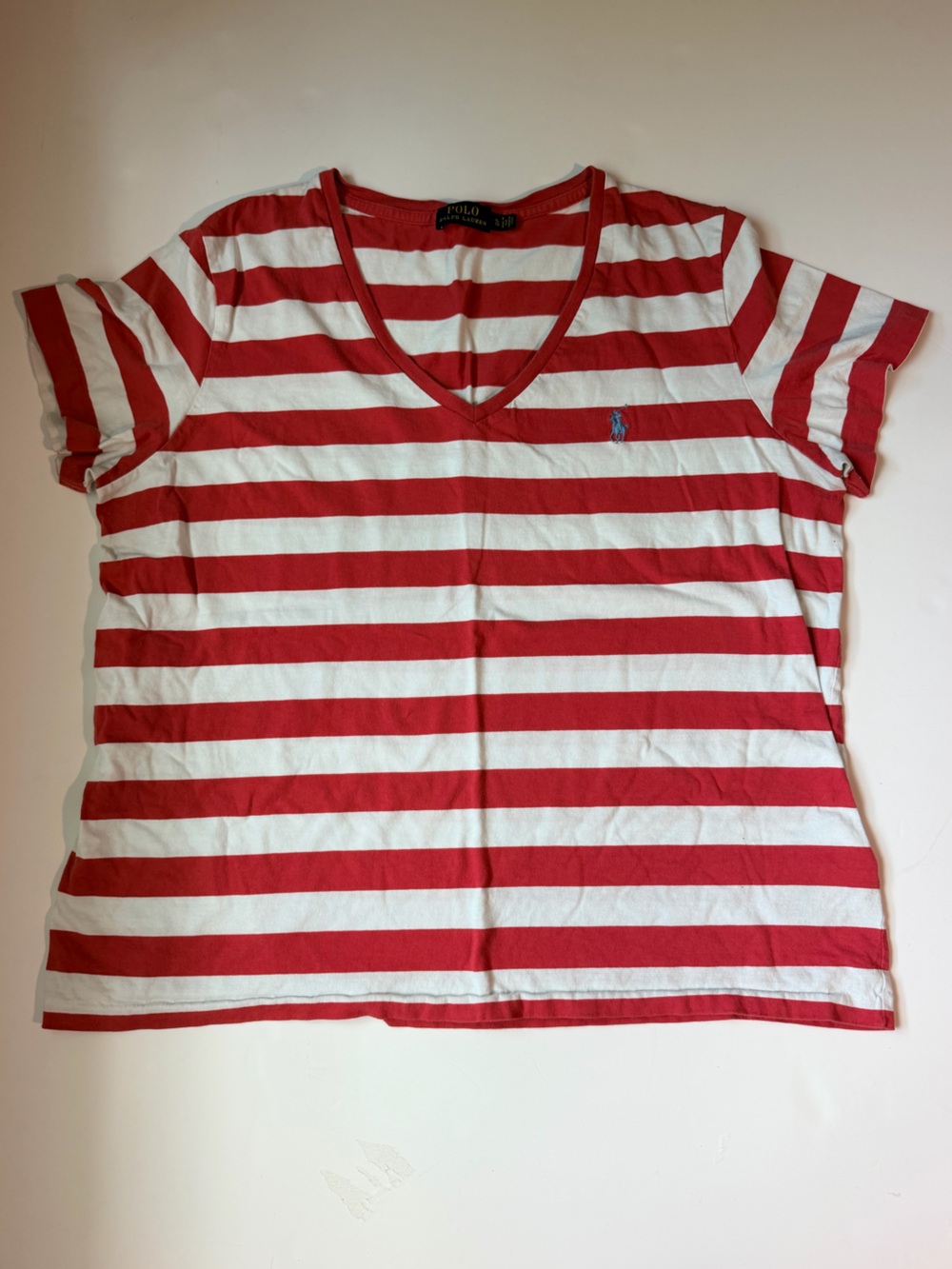 Ralph Lauren Red & White Striped Crew Neck Tee